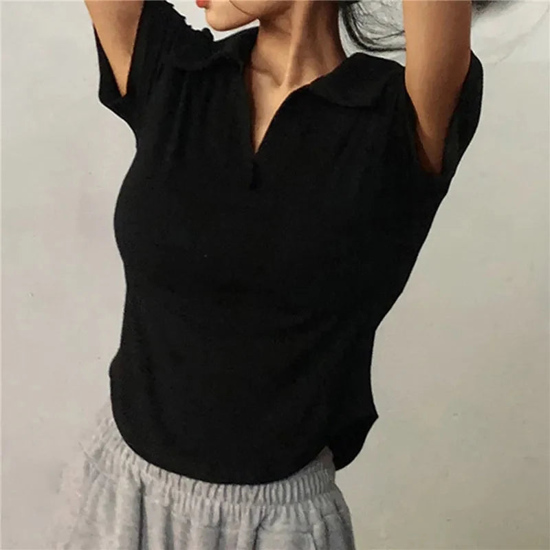 Women's Summer Short Sleeve Lapel Top
