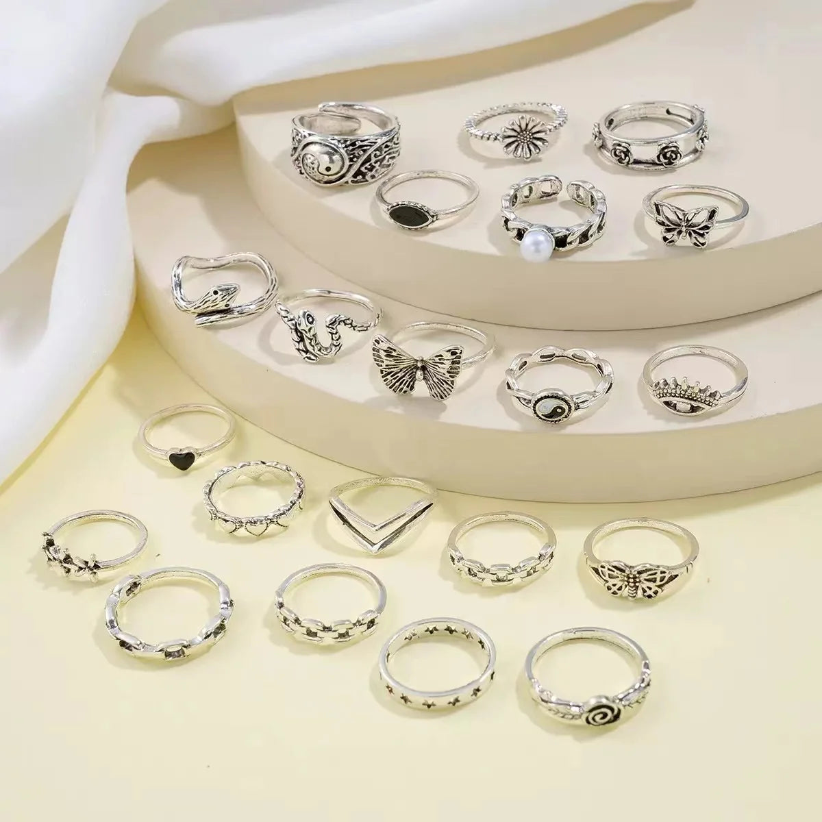 21-Piece Cross-border Punk-Style Ring Set