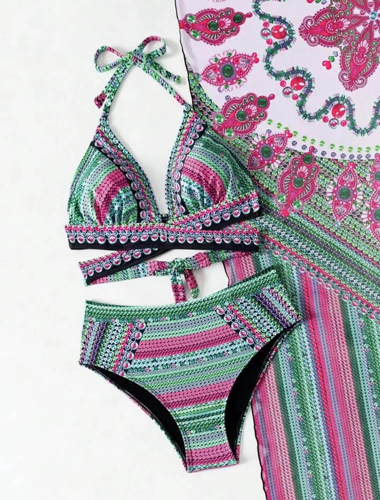 "3pc Retro Shawl" Swim Set