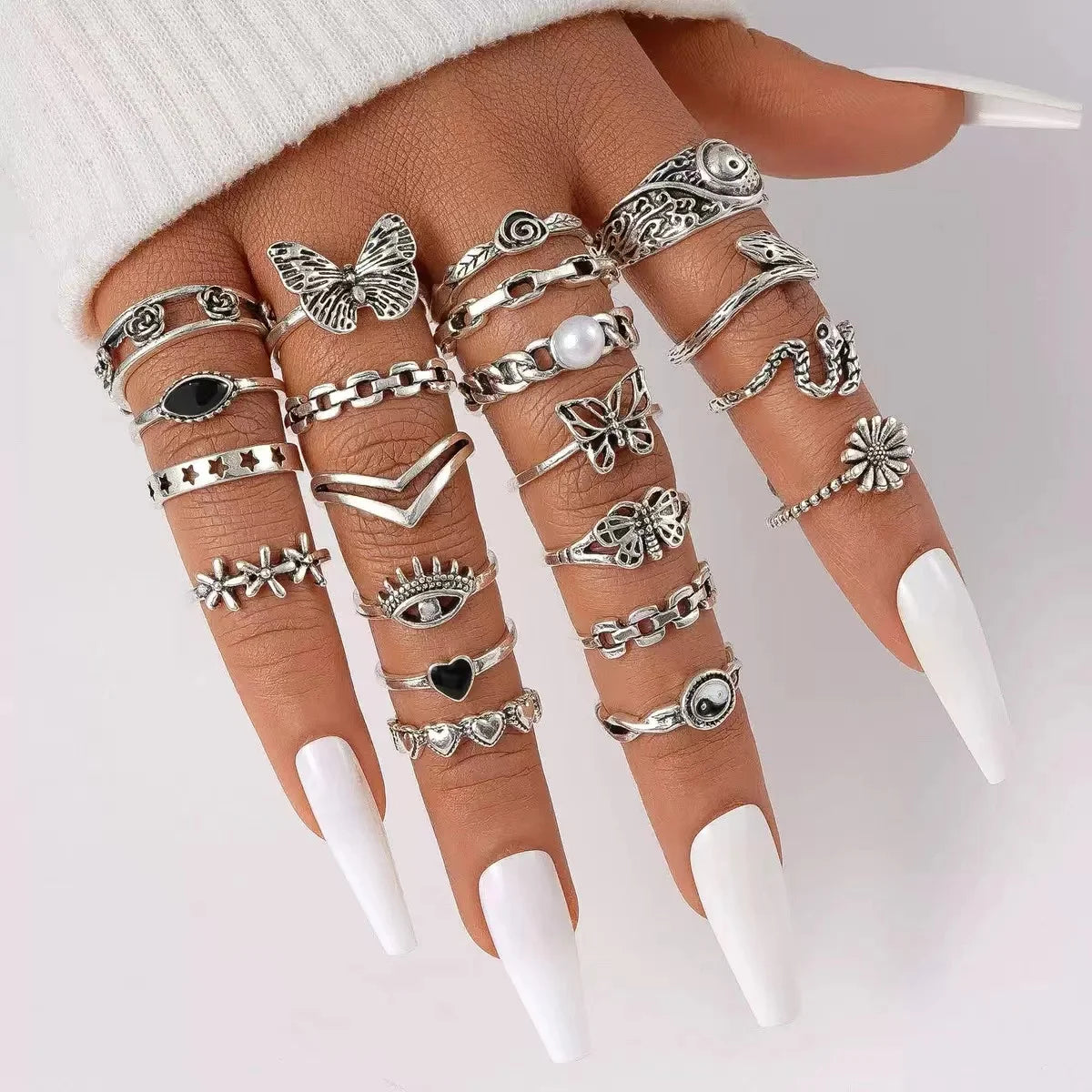 21-Piece Cross-border Punk-Style Ring Set