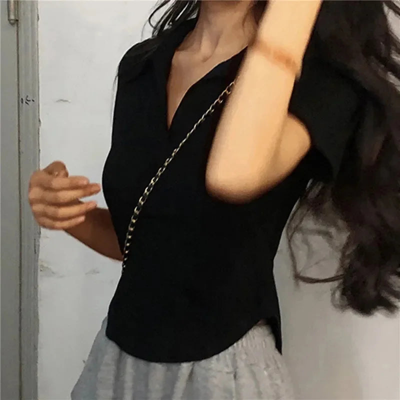 Women's Summer Short Sleeve Lapel Top