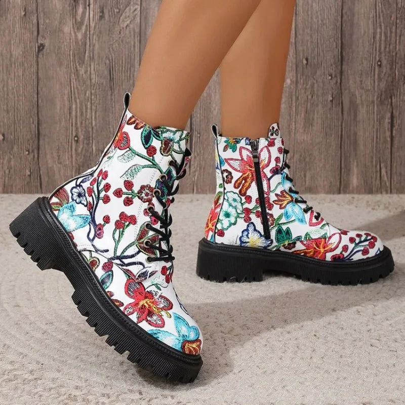 "Floral Print" Barrel Boots
