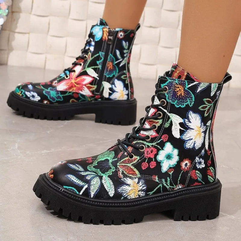 "Floral Print" Barrel Boots