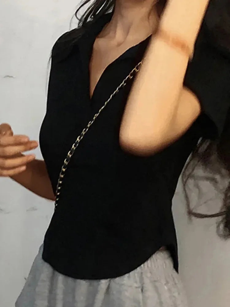 Women's Summer Short Sleeve Lapel Top