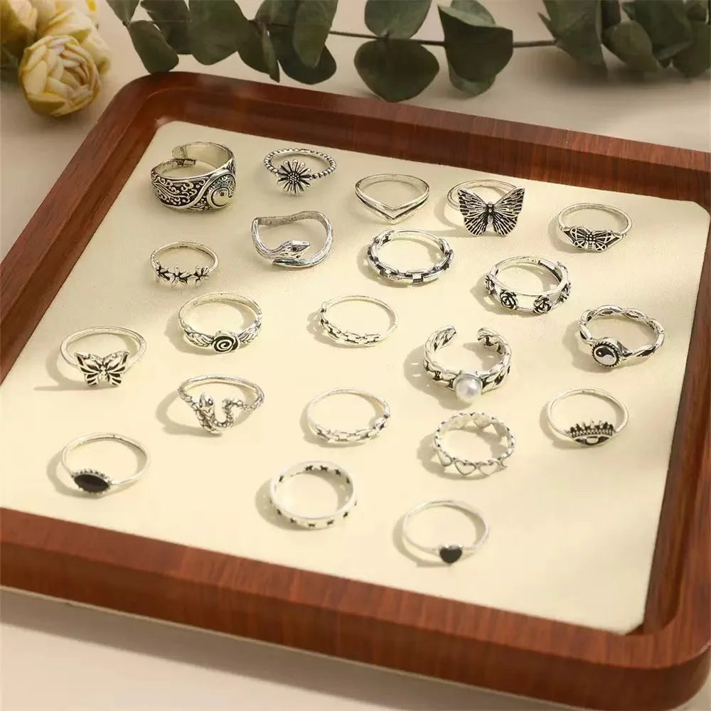 21-Piece Cross-border Punk-Style Ring Set