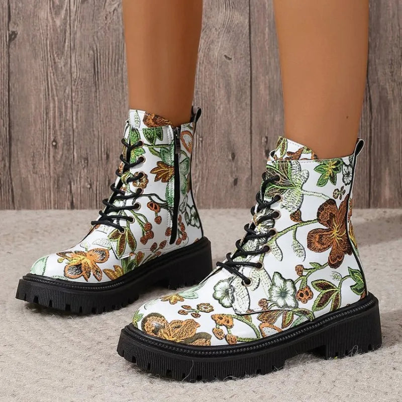 "Floral Print" Barrel Boots