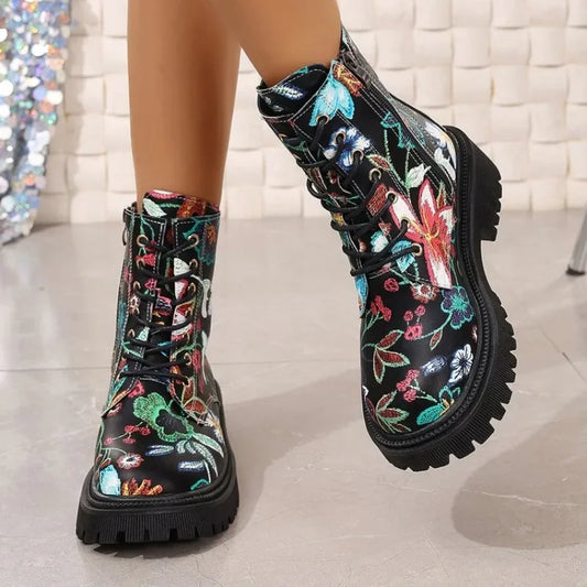 "Floral Print" Barrel Boots