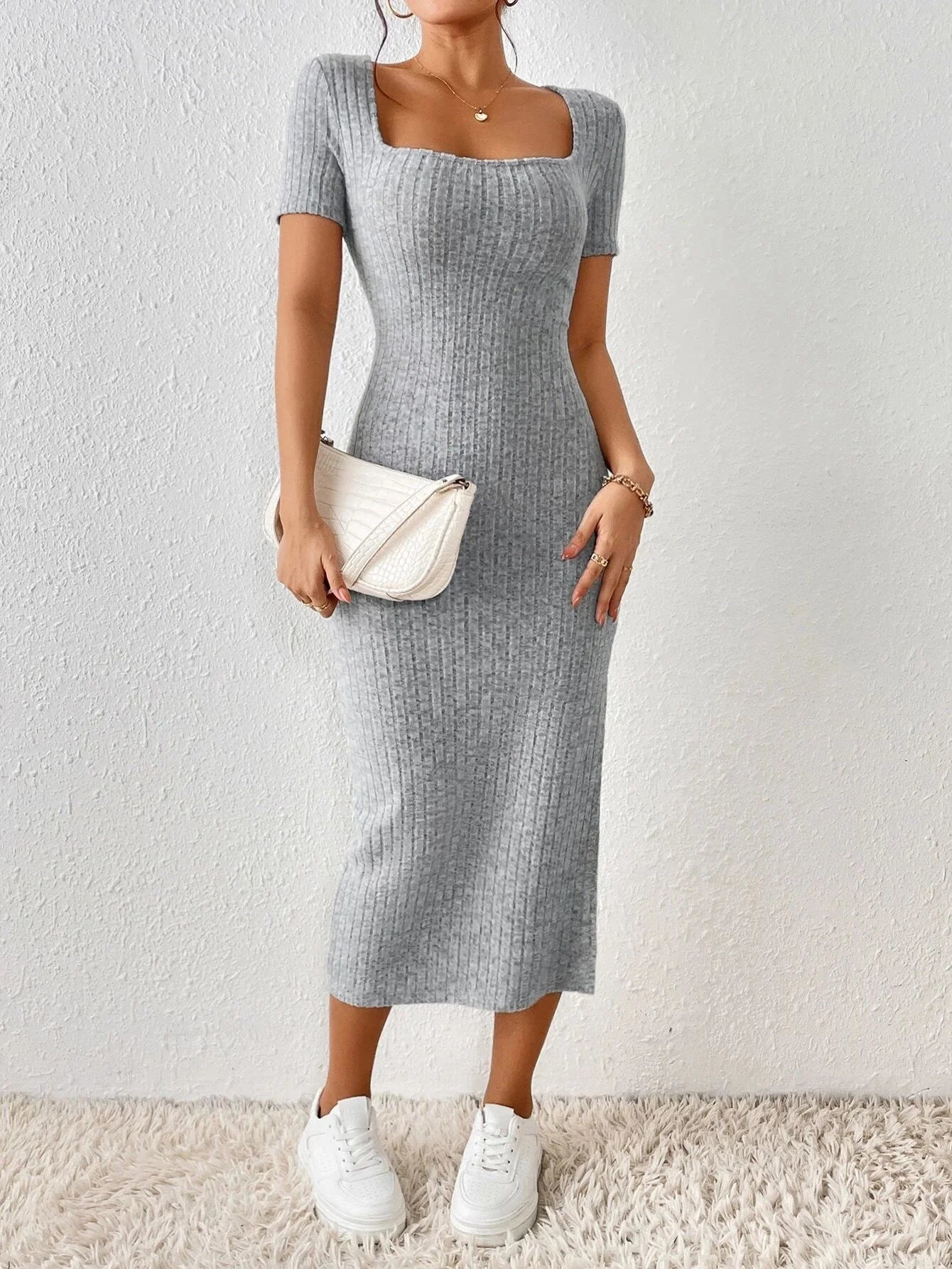 "Sabrina" Style Short Sleeve Knitted Dress