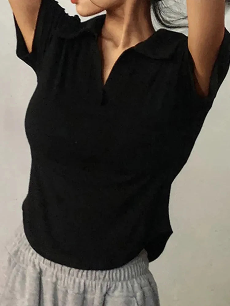 Women's Summer Short Sleeve Lapel Top