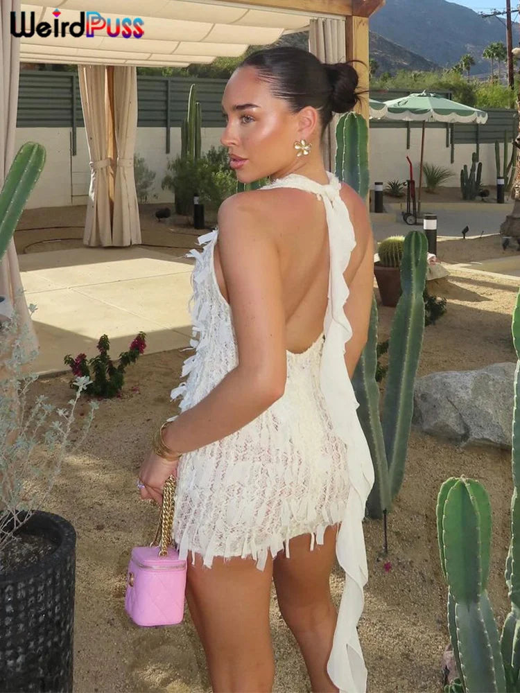 Sexy Halter Tassel Dress