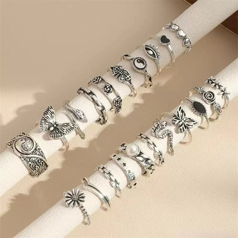 21-Piece Cross-border Punk-Style Ring Set