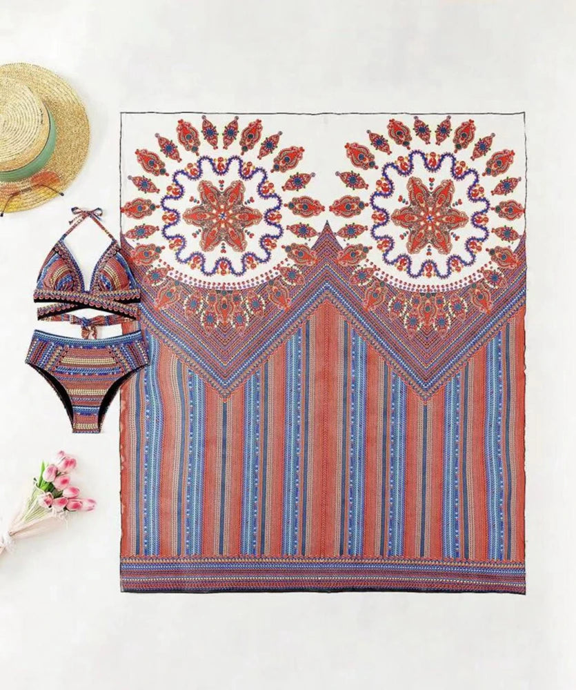 "3pc Retro Shawl" Swim Set