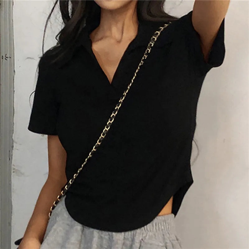 Women's Summer Short Sleeve Lapel Top