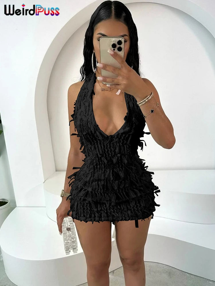 Sexy Halter Tassel Dress
