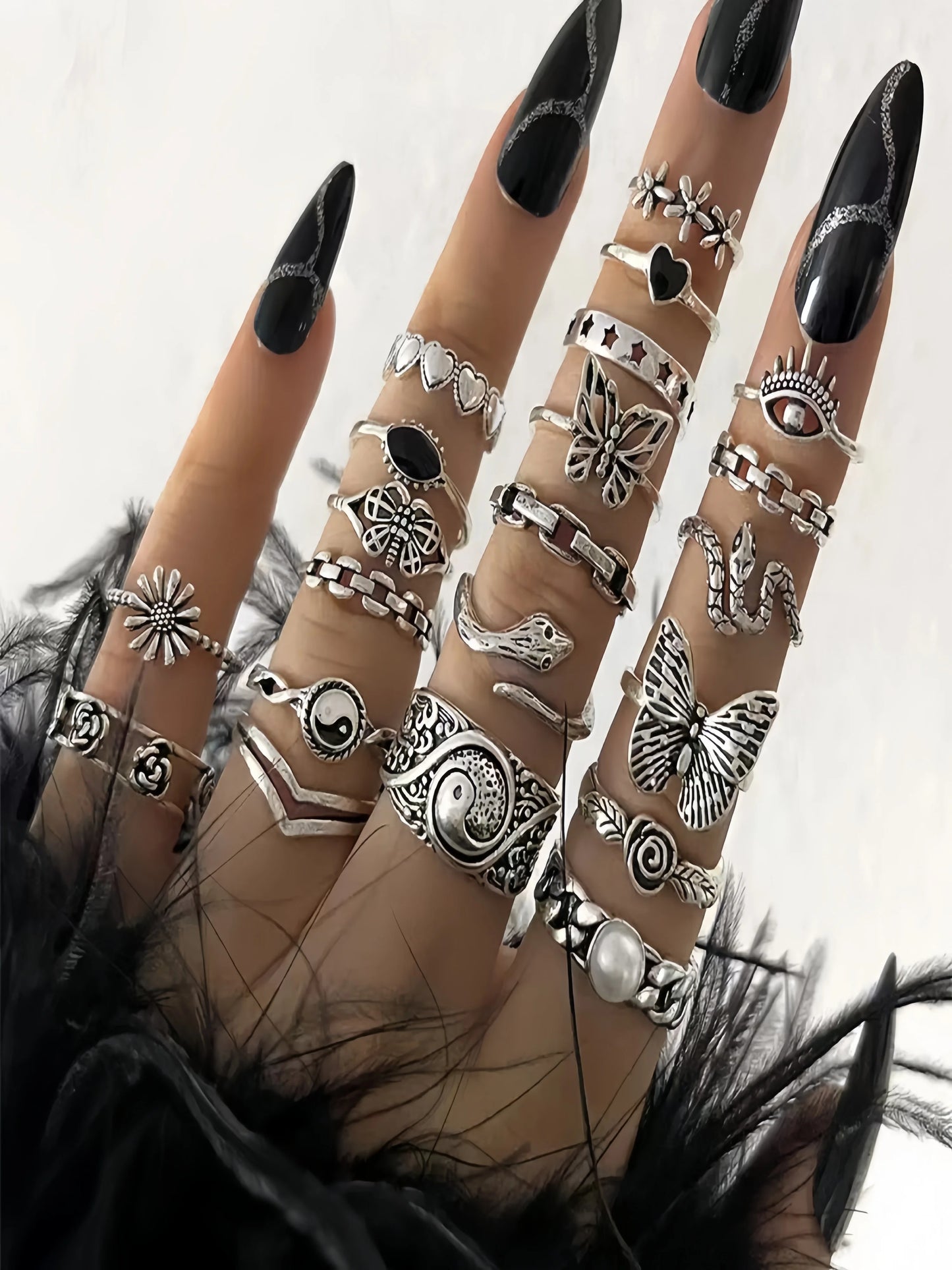 21-Piece Cross-border Punk-Style Ring Set