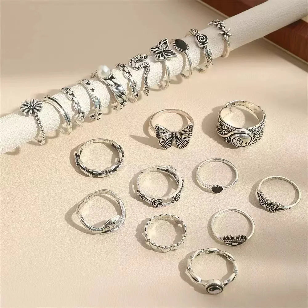 21-Piece Cross-border Punk-Style Ring Set