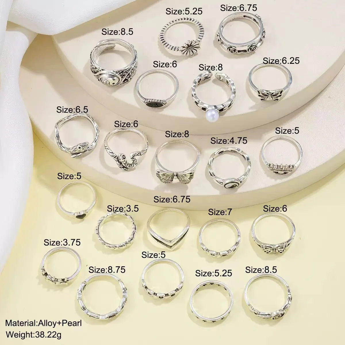 21-Piece Cross-border Punk-Style Ring Set