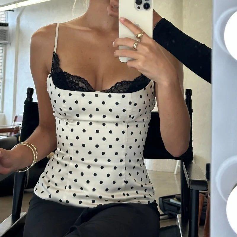 Women's Polka Dot Lace Cami-Top