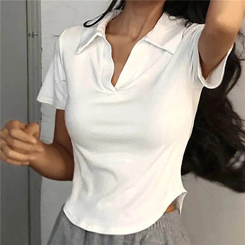 Women's Summer Short Sleeve Lapel Top