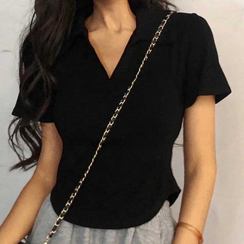 Women's Summer Short Sleeve Lapel Top