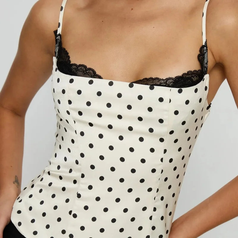 Women's Polka Dot Lace Cami-Top