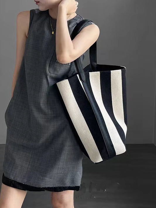 "Stripe Wide Shoulder" Tote Bag
