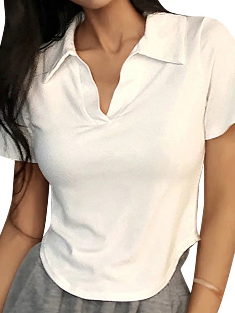 Women's Summer Short Sleeve Lapel Top