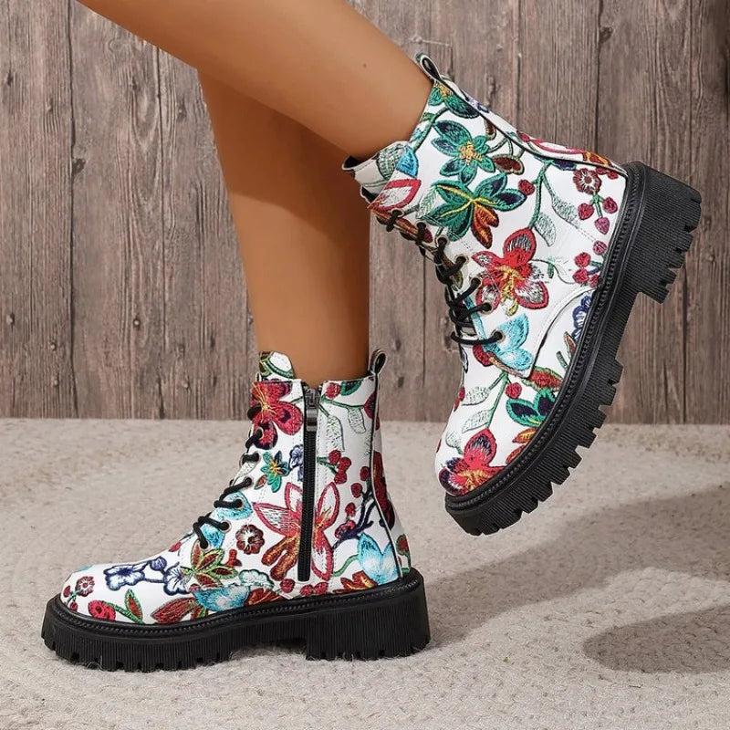 "Floral Print" Barrel Boots