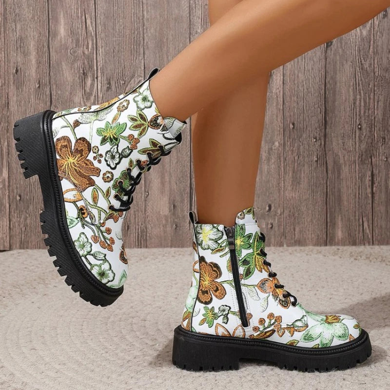 "Floral Print" Barrel Boots