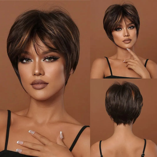 "Synthetic Brown" Pixie Cut Wig