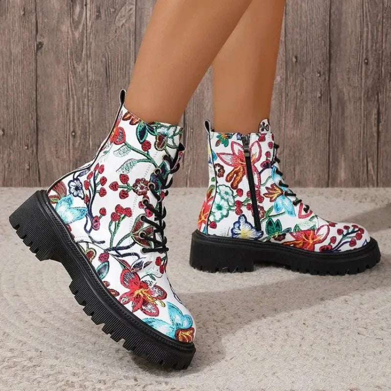 "Floral Print" Barrel Boots